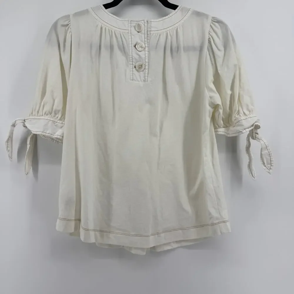 Anthropologie Cream Short Sleeve Puff Sleeve Blouse Size Small Prairie Cottage